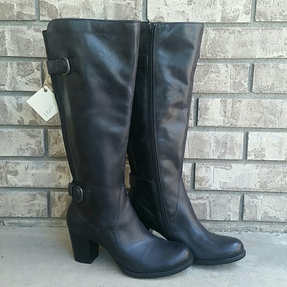 Born vita leather tall knee buckle zip boots